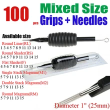 "(25 мм) 100 шт. силиконовые одноразовые Насадки для татуажа трубки с Вышивка Крестом Иглы Ассорти Смешанный Размеры для татуировки Вышивка Крестом Иглы Чашки сцепление Наборы