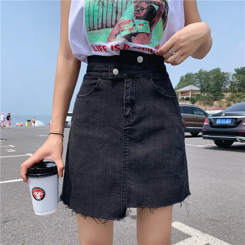 

HziriP Irregular Female A-Line High Waist 2019 New Summer Stylish Sweet Simple Loose Denim Jean Women High Quality Black Skirts