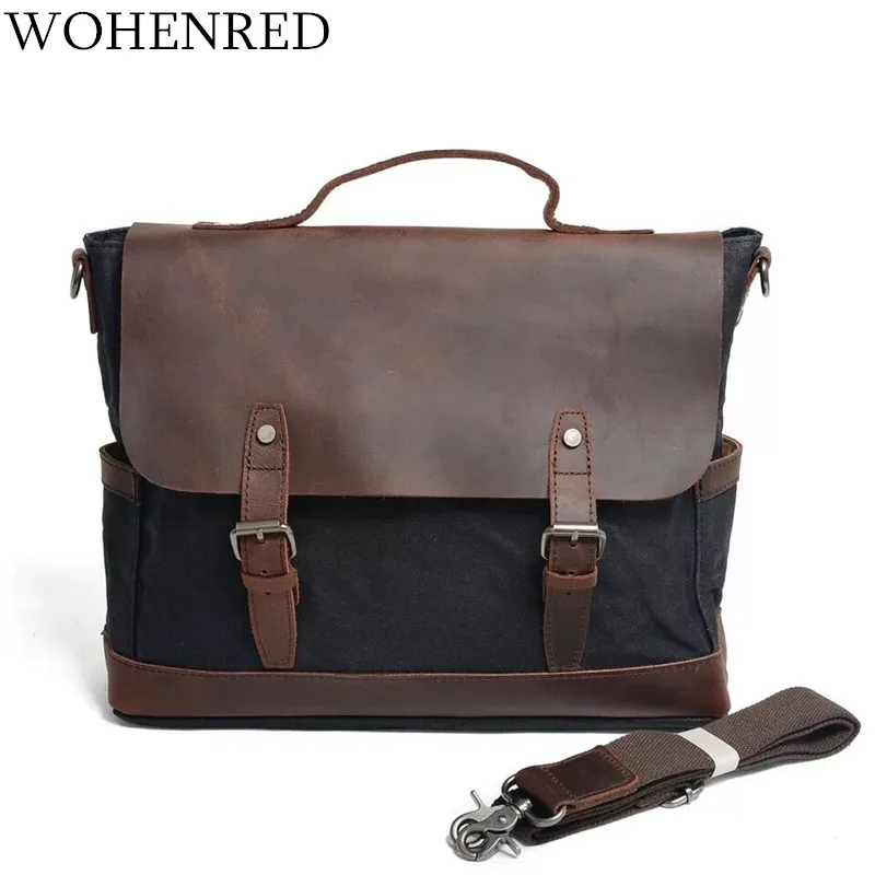 Men Briefcase Handbag Vintage Leather Computer Laptop Bag Canvas Shoulder Bag For Satchel Messenger Bags Casual Man Business Bag Men Briefcase Handbag Vintage Leather Computer Laptop Bag Canvas Shoulder Bag For Satchel Messenger Bags Casual Man Business Bag