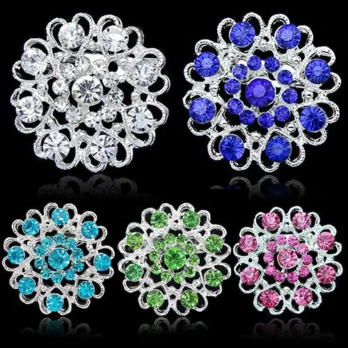 

Hot Selling Rhinestone Crystal Brooch Hollow Out Collar Pin Silver Plated Flower Jewelry Gift For Women Grils