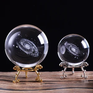 60mm/80mm 3D Laser Engraved Galaxy Crystal Ball Miniature Model Crystal Craft Sphere Ornament Globe Glass Home Decor Gift
