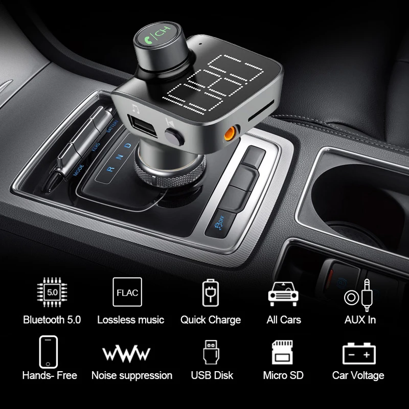 ANLUD Bluetooth 5.0 FM Transmitter Wireless Bluetooth Car Kit Car MP3 Player Unique Display Screen Aux Modulator Handfree