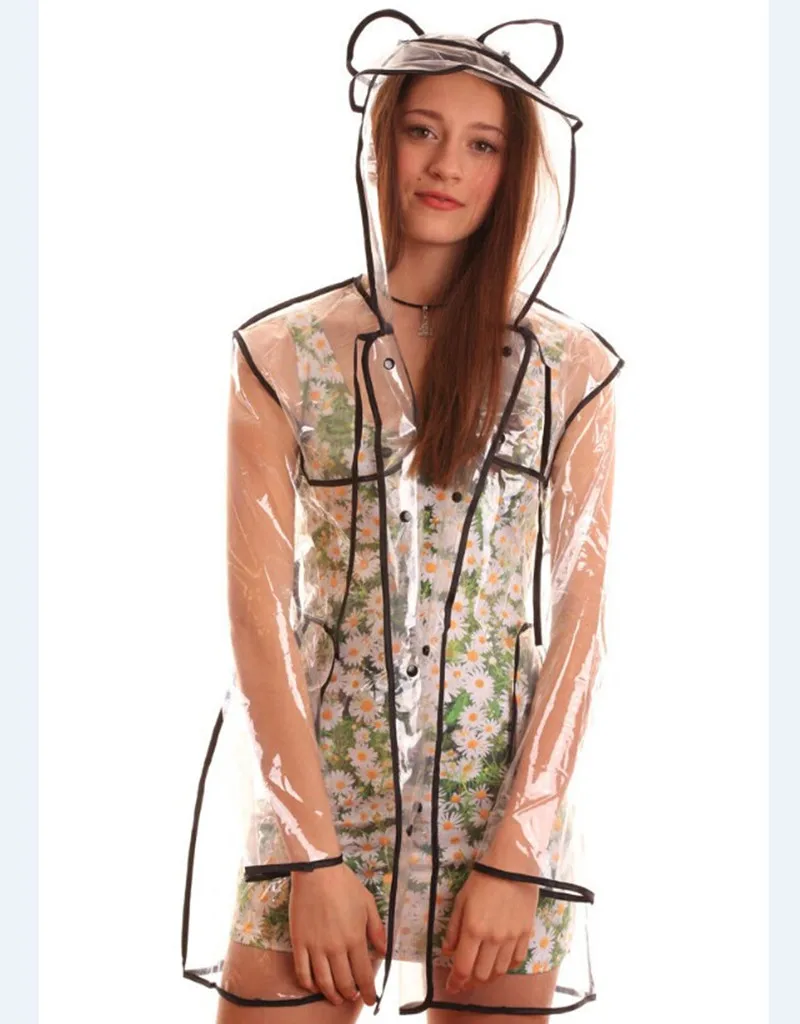 2015 Rain Gear Eva Transparent Clear Rain Coat Women/Ladies Waterproof