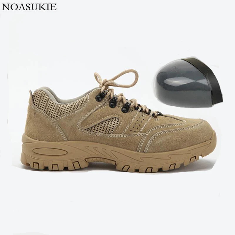 

Men Fashion Safety Shoes Breathable Mesh Cow Suede Sitching Work Shoes Sneakers Appearance Anti-Smashing Steel Toe Shoes