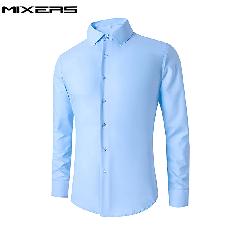 

2018 Fashion Men's Formal Dress Shirts Long Sleeve Slim Fit Cotton Casual Shirt Student Blue Wedding Shirt Men Clothes Camisas