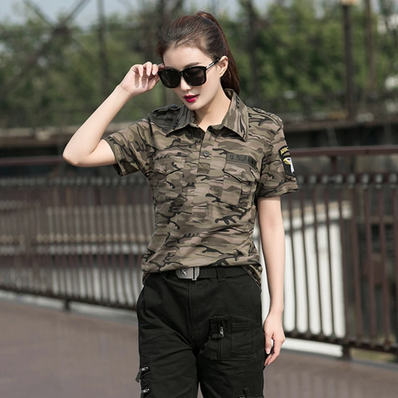 Outdoor Military Hiking Tactical Shirt Women Camping Hunting Fishing Shirt  Camouflage Short Sleeve Plus Size Breathable T-Shirts