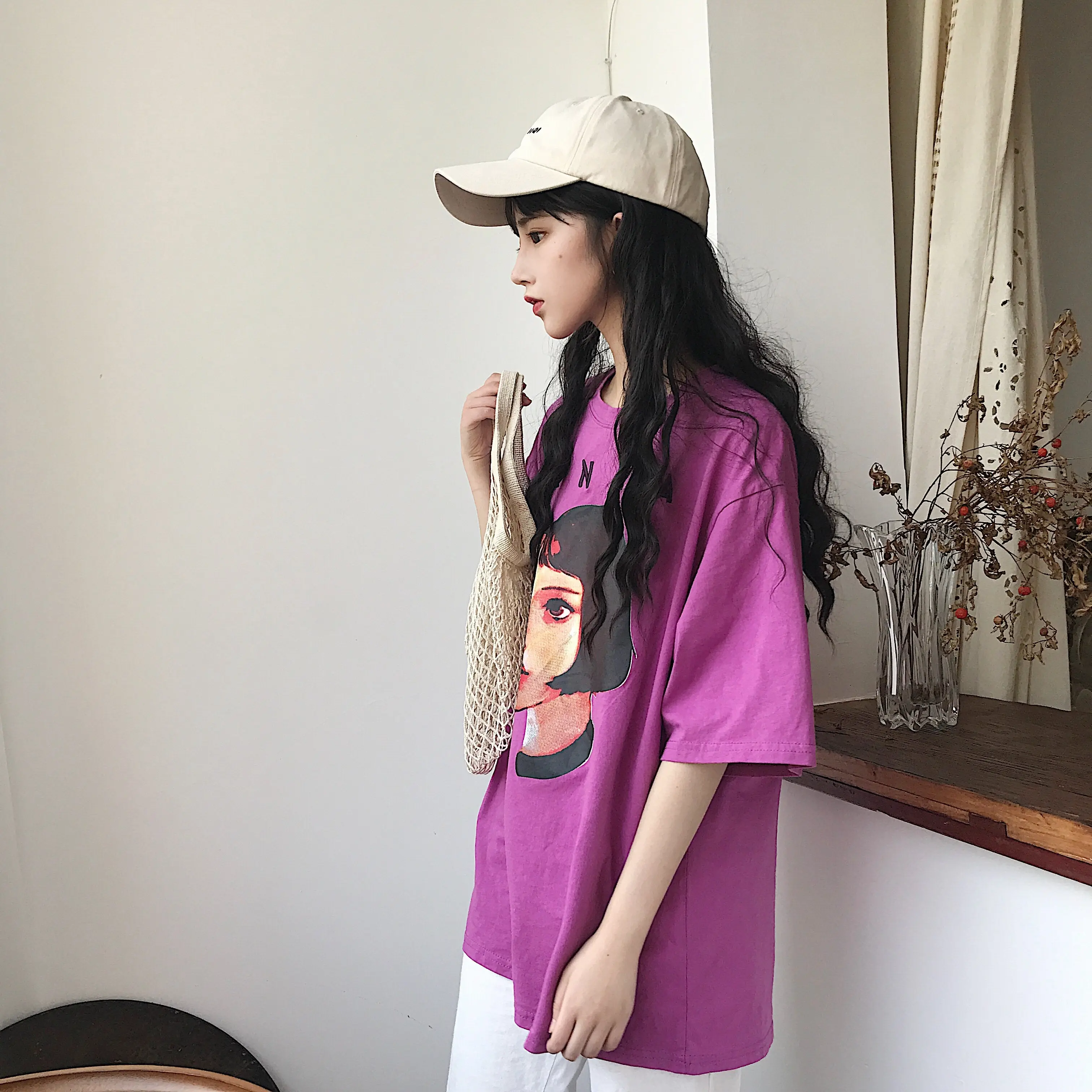 Женская футболка с коротким рукавом мультяшным принтом|Футболки| |