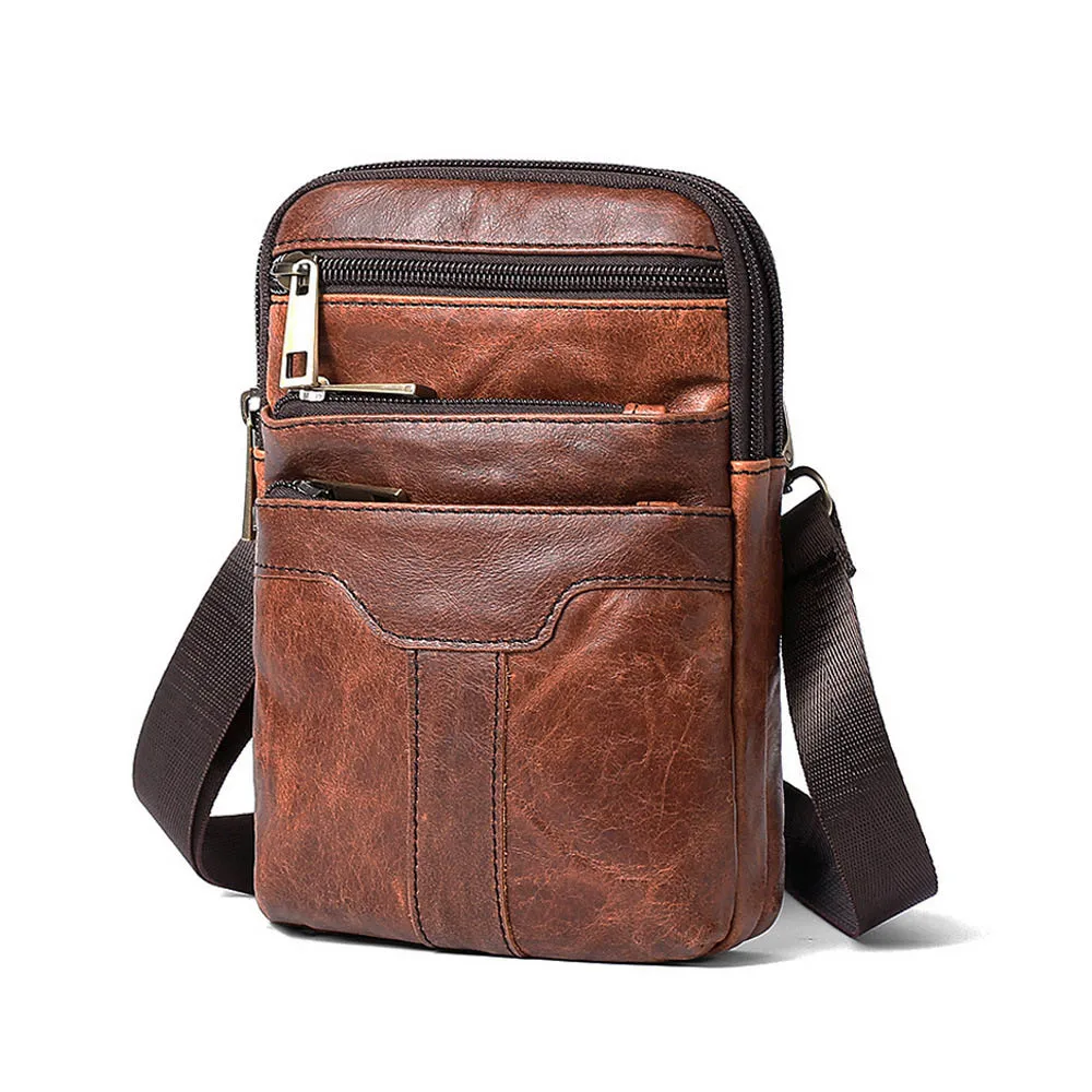 New Genuine Leather 7' Mini Cross Body Shoulder Bag Men's Messenger Bag