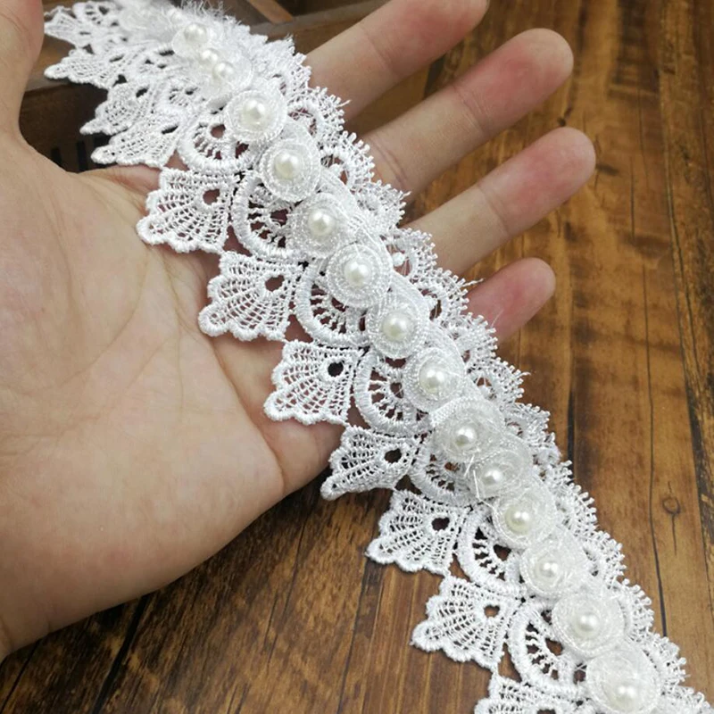 13Yards Lace Fabrics Pearl Lace Trim Dress Wedding Ribbon Embroidered
