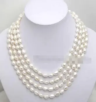 

SALE Super Long 80" 7-8mm White Baroque natural Freshwater Pearl Necklace-ne1641
