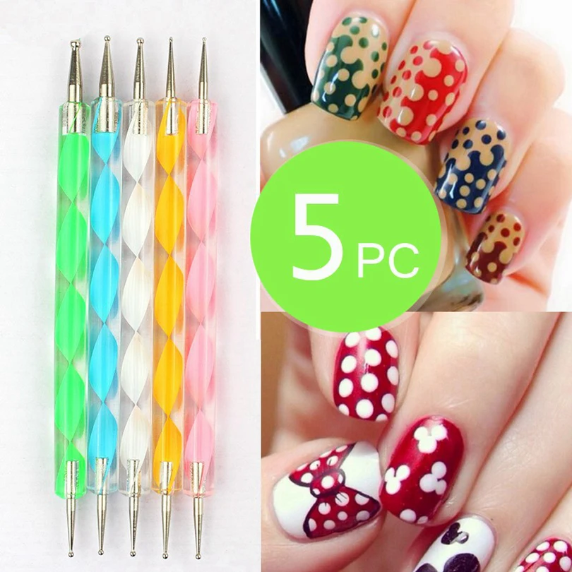 Brainbow 5 шт. 2-Way Nail Art точечные ручки Лак для ногтей ручка дрель точечная ручка алюминиевая роспись под мрамор точка DIY Инструменты для дизайна ногтей