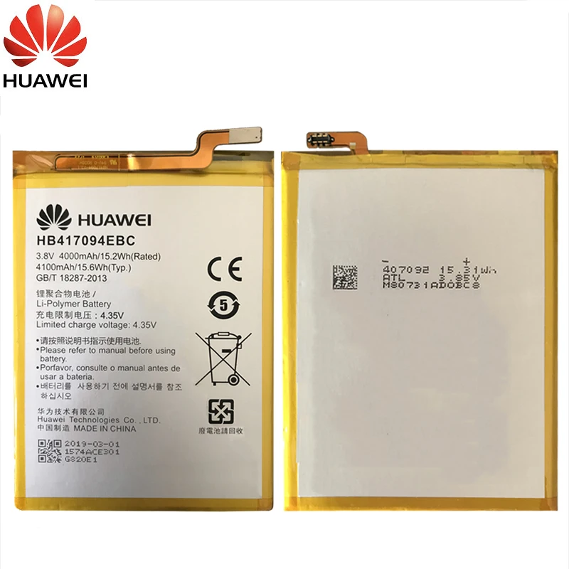 Huawei телефон Батарея HB417094EBC для huawei Ascend Коврики 7 MT7 TL00 TL10 UL00 CL00 литий-ионная Батарея 4000 mAh