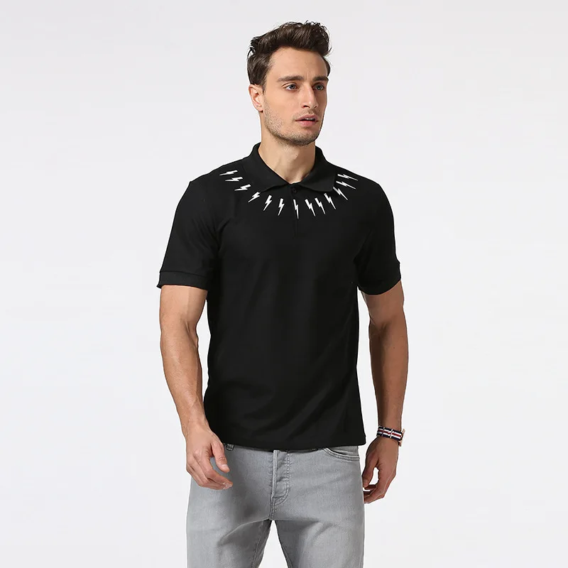 

Summer men lightning design printed lapel leisure tight fashion, cultivate one's morality crime big yards polo shirts with short