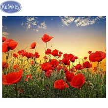 Полный квадратный алмаз картина фото, мозаика алмаз "цветок мака" изображение горного хрусталя Алмазная вышивка на заказ фото наклейки