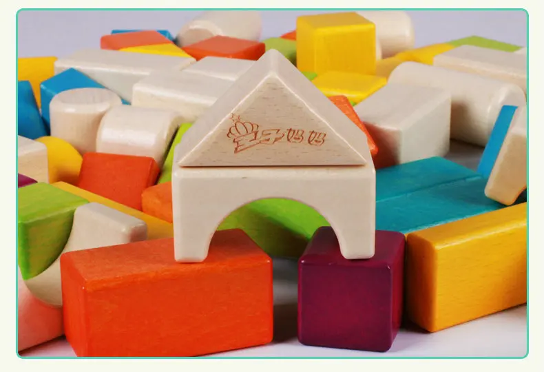 Бук 54 шт. цвет строительные блоки безопасный экологически безопасных нетоксичных, подарки для детей От 3 до 6 лет, детские деревянные блоки