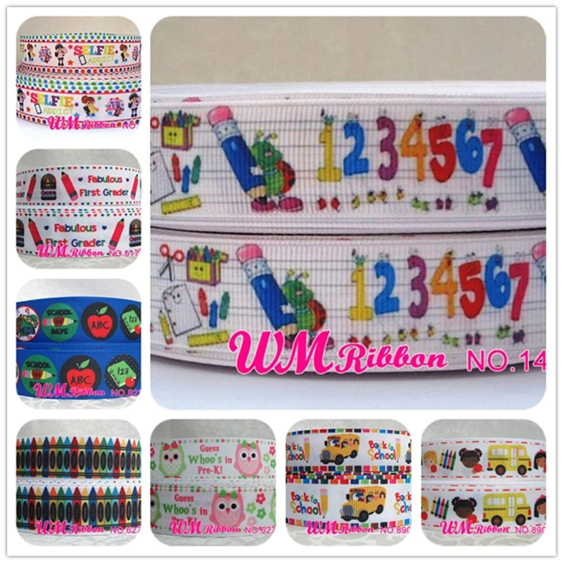 

WM Ribbon 7/8inch 22mm Happy Kids Grosgrain Ribbon 50yds/roll school Number printed Customized Webbing free shipping for hairbow