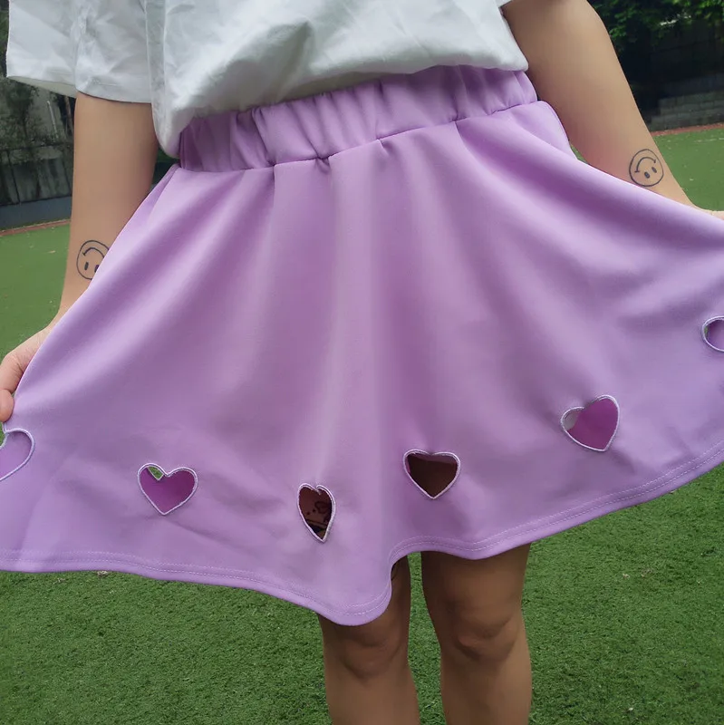 Милая Мини-юбка в стиле Харадзюку для девочек с вырезом в виде сердца и защитные брюки Короткая юбка в стиле Лолиты цвета Макарон розовый, фиолетовый, черный, белый