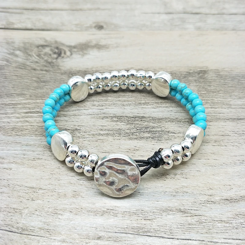 

Youga Fashion Vintage Silver 3mm Alloy Beads and Synthetic stone Beaded Bracelet Bohemian Jewelry for Women's birthday gift