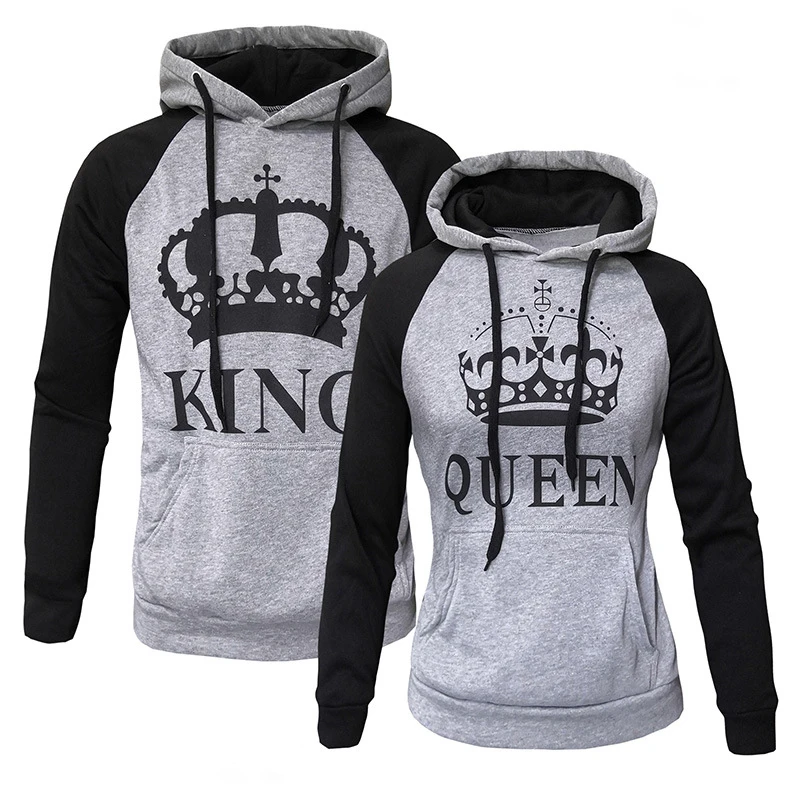 Waidx Парные толстовки для мужчин и женщин из хлопка Lover King Queen пуловер с передним
