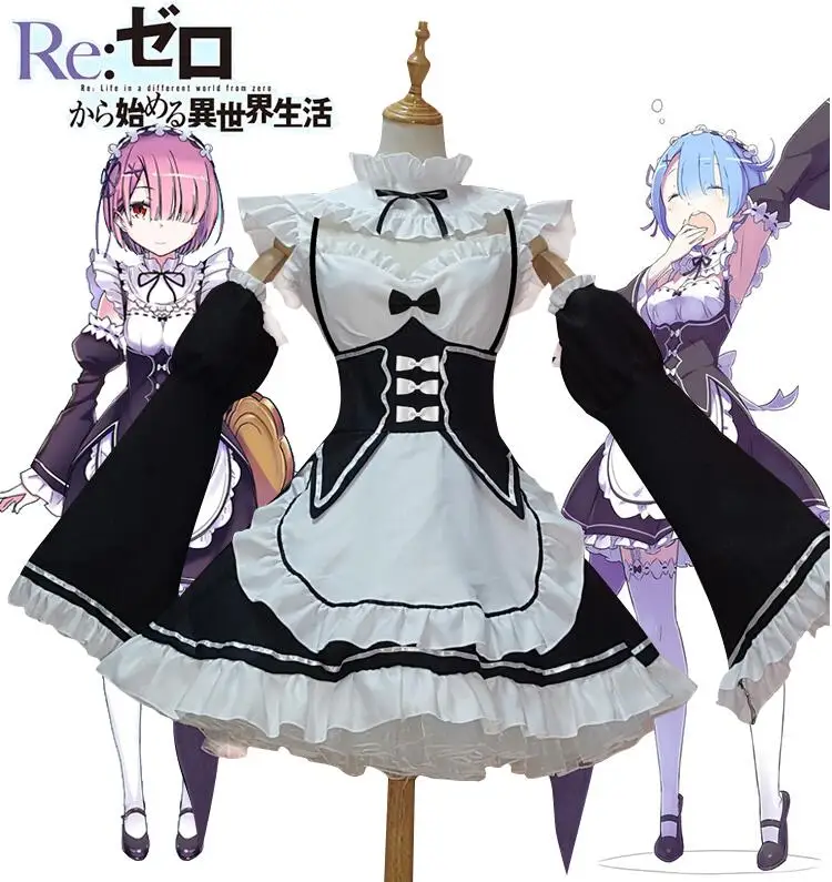 

Re Zero Kara Hajimeru Isekai Seikatsu Ramu RAM Remu REM Maid Apron Dress Outfit Uniform Anime Cosplay Costumes