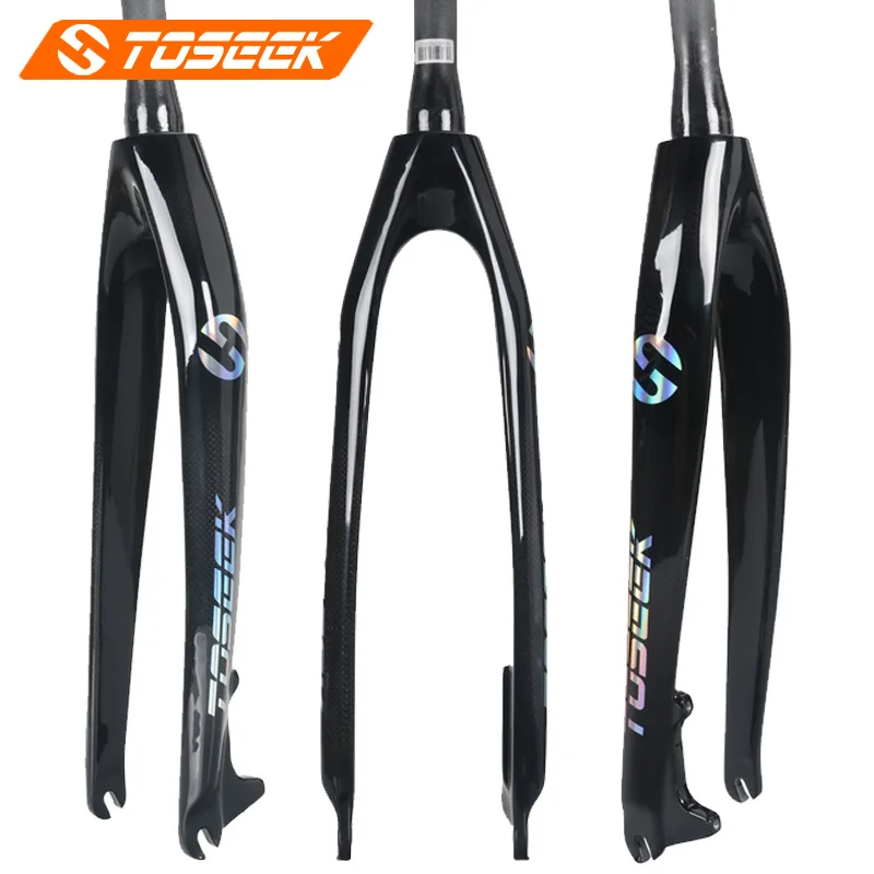 TOSEEK Carbon Fiber Bike Fork Tapered Rigid Bicycle Fork Disc Brake 26