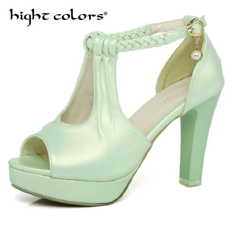 

2019 Summer Shoes Womens Leather Peep Toe Buckle High Heel PU Dating Sandal Rome Shoes For Women Thick Heels Platform Sandals