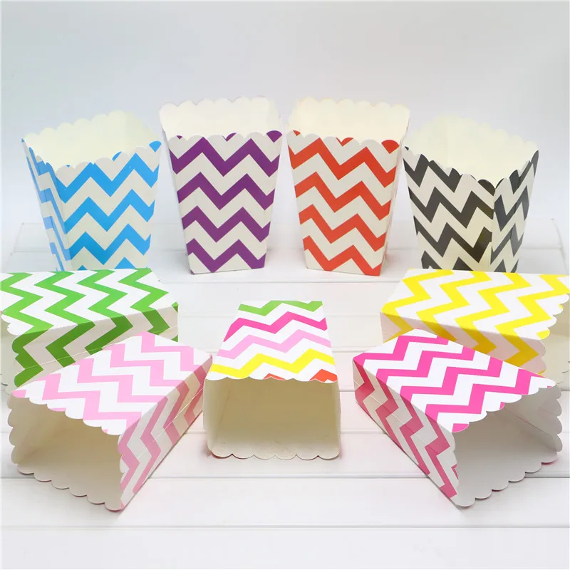 30pcs/lot Colorful Waves Paper Popcorn Boxes Wedding Decor Sweet Movie Buckets Kids Birthday