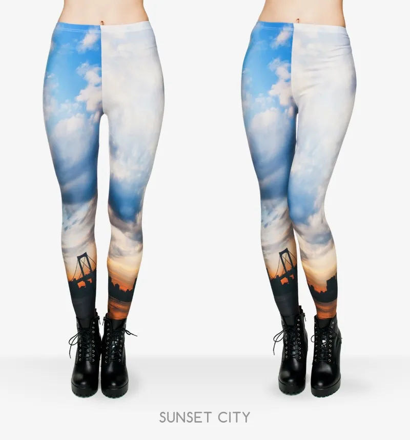 3D закат городские леггинсы женские Джокер базовые брюки леггинсы - Цвет: lga29745Sunset City