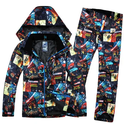 Мужская зимняя Лыжная уличная Водонепроницаемая лыжная одежда, лыжный костюм, лыжная куртка для сноуборда и штаны, лыжный комплект для мужчин - Цвет: color1