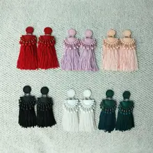 Много цветов Этническая серьги с кисточками в богемном стиле тусклый польский силикатного окрашенные бусины себе бахрома серьги украшения для женщин