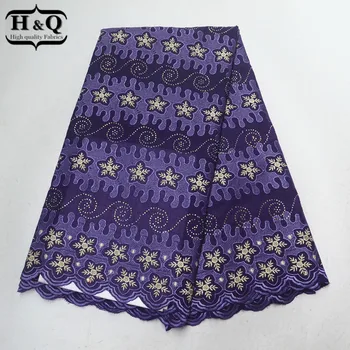 

Purple colour swiss voile lace in switzerland embroidery with stones 5 yards/pcs african dry laces cotton fabric for party dress