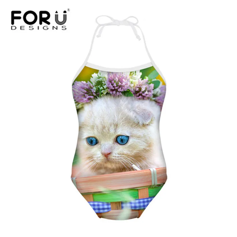 CA4901BS FORUDESIGNS/купальный слитный купальник для девочек, каваи, принт кошки, детский купальный костюм, купальный костюм, бикини, пляжная одежда - Цвет: CA4901BS