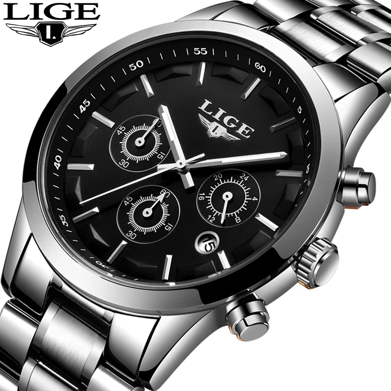 

Men Watch Top Brand LIGE Fashion Business Quartz Watches Stainless Steel Waterproof Military Sports Wristwatch Relogio Masculino