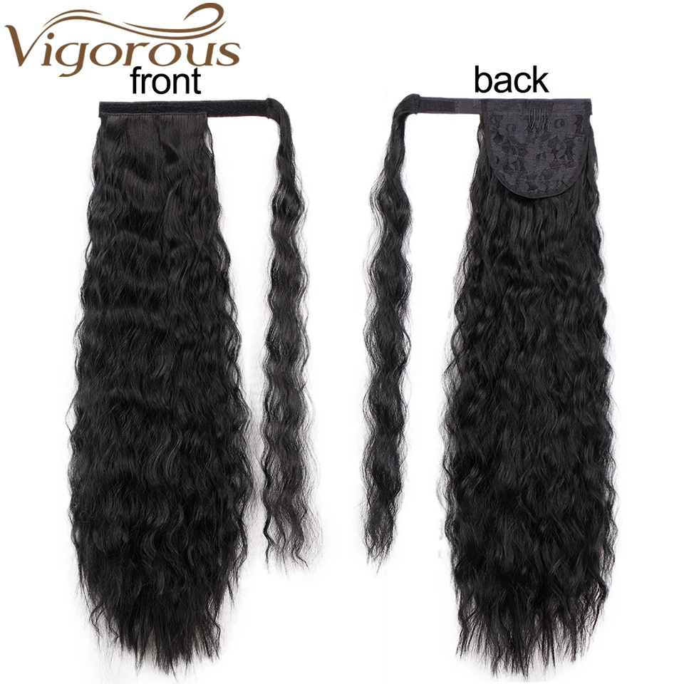 Vigorous Long Afro Curly Ponytail Synthetic Hairpiece Wrap on Clip Hair Extensions Pony Tail Hair Piece fo Women 22 Inch 100g