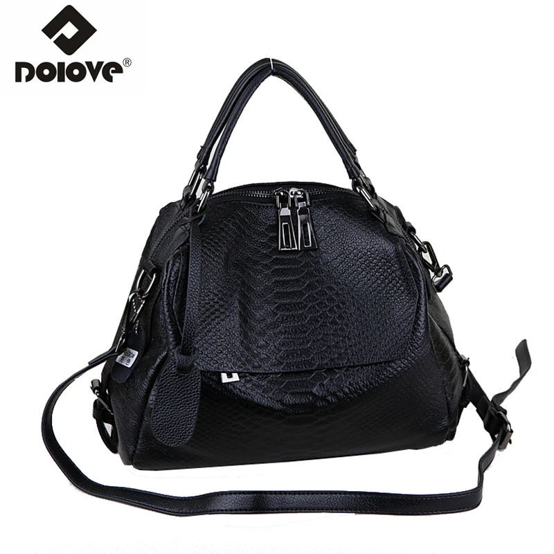 

DOLOVE new style real genuine leather women's bag, cow leather croc messenger bag, single shoulder oblique cross-wave handbag