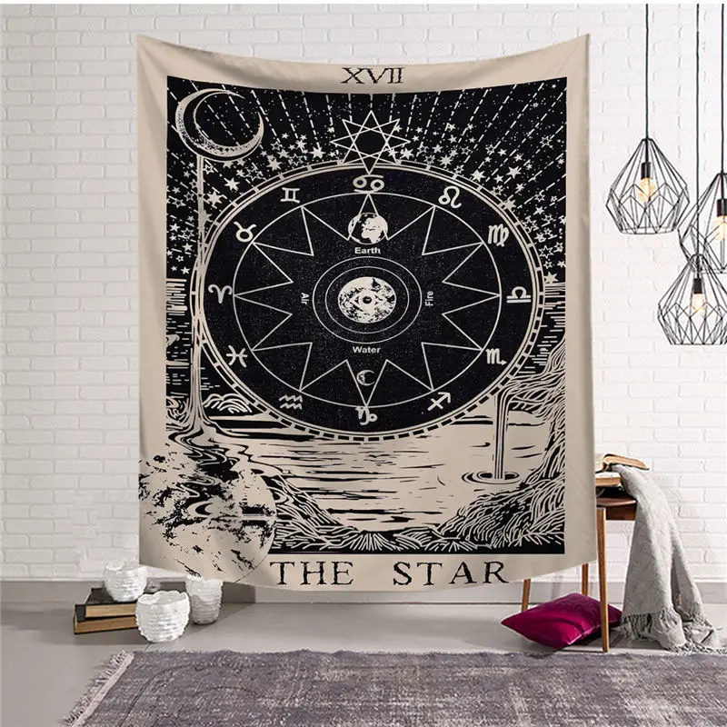 

Psychedelic Tarot Tapestry Hippie Wall Hanging Witchcraft Art Carpet India Mandala Beach Towel for Living Room Bedroom Home Deco