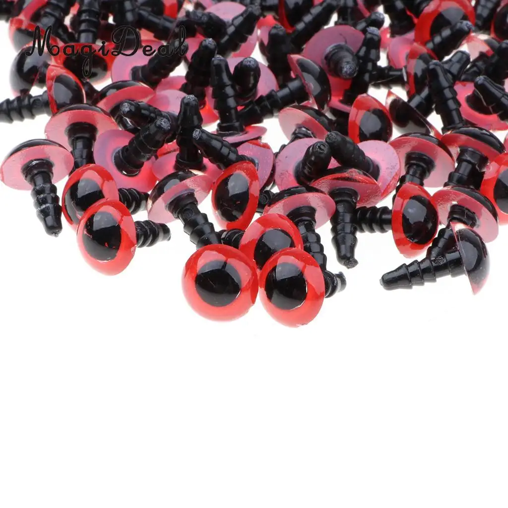 100-Piece 8mm/ 10mm/ 12mm/ 14mm Plastic Safety Eyes with BACKS for Bear Doll DIY Craft - Yellow / Green / Red