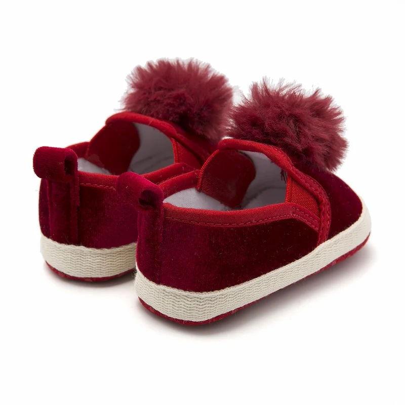 Baby Shoes Espadrille Outsole Round Toe Fur Trim Little Girl Shoes Red Infant Shoes Baby Booties Pram Shoes Toddler Loafer 0-18M