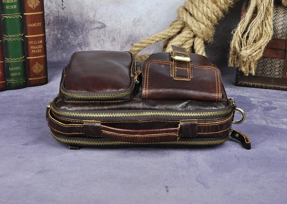 Quality Original Leather Design Male Shoulder messenger bag cowhide fashion Cross-body Bag 9" Pad Tote Mochila Satchel bag 036-c 5