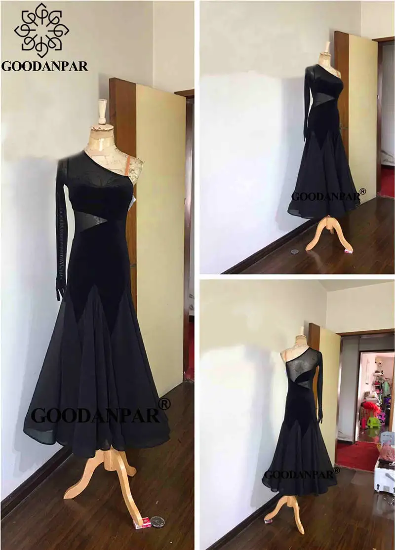 

GOODANPAR Ballroom Practice Wear Skirt Long Sleeve One Arm Stage Dance Wear Lace Waltz Flamenco Tango Costume For Dancing