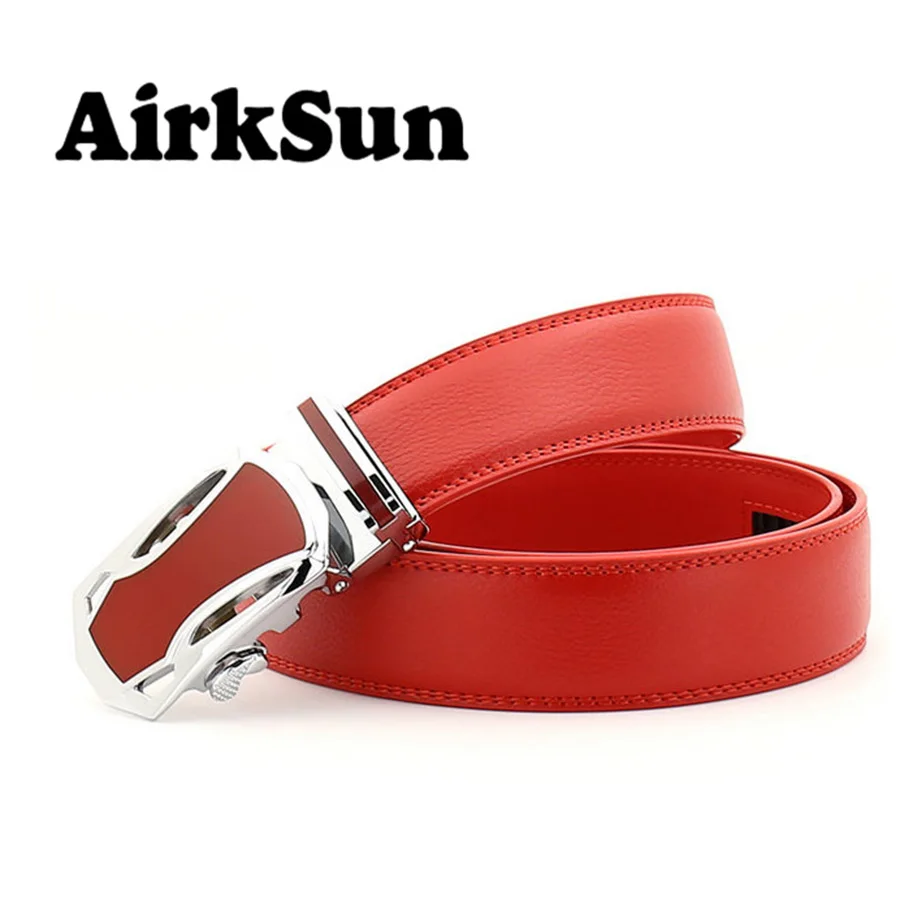 AirkSun 2017 Fashion Red White Black Solid Strap Male Genuine Leather Belts For Men Luxury Car Automatic Buckle Ceinture 140cm | Аксессуары