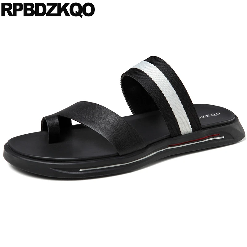 

luxury toe loop designer shoes men high quality sandals striped slippers native green soft slides genuine leather summer black