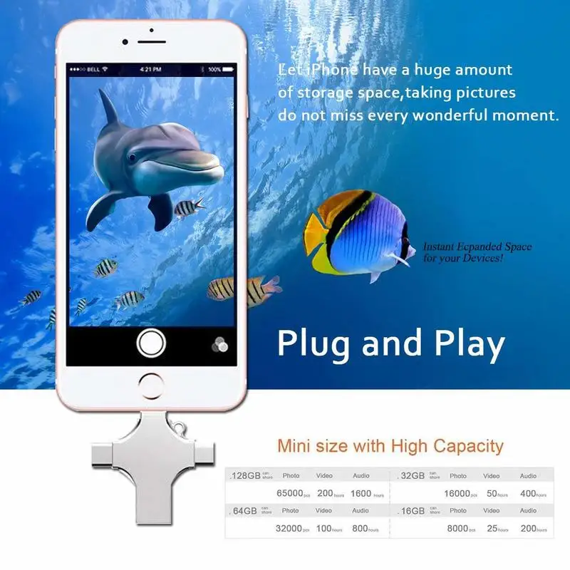 Vicsoul 4 в 1 USB 3 0 флэш накопитель для iPhone/Android Тип C Usb ключ OTG Флешка 128 Гб 64 ГБ 32 16 мини