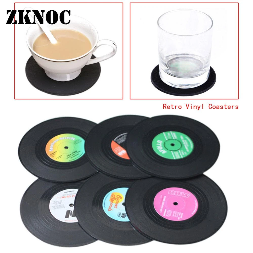 Silicone Tasse Tapis Rétro CD record napperon Café Boisson Sous-verre vaisselle 4x