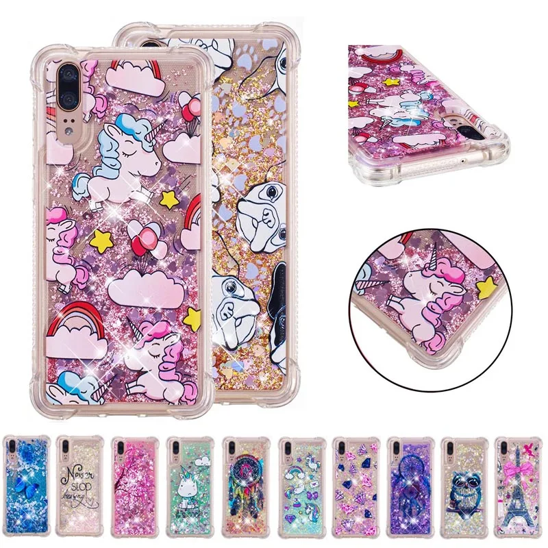 

Anti-knock Unicorn Case Glitter Liquid Sand Quicksand Phone Soft TPU Silicone Cover Shell for Huawei P20 Lite NOVA 3E P20 Pro