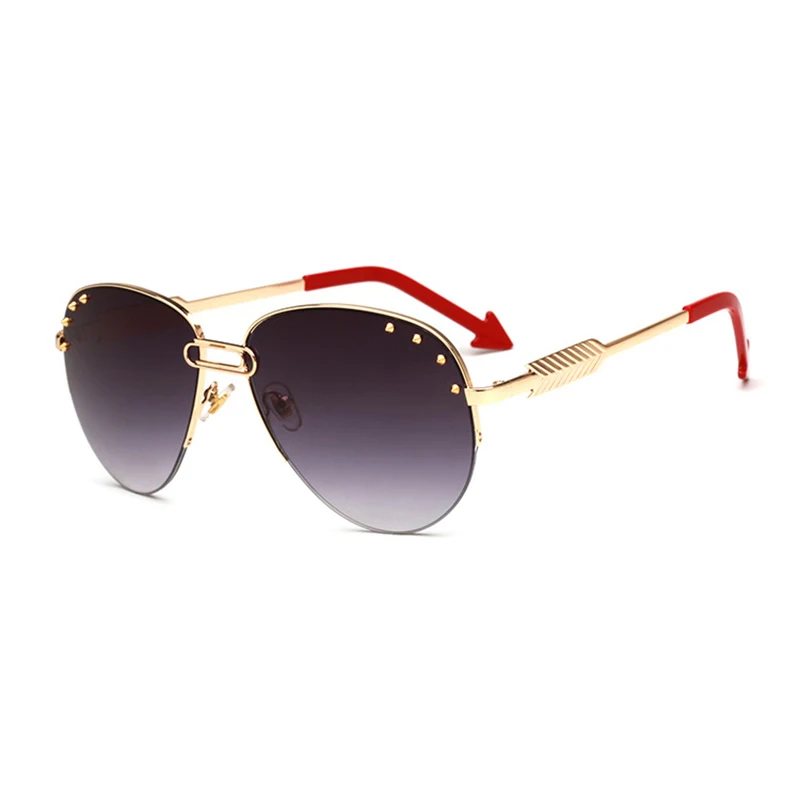 

Personality Arrow mirror legs Sunglasses women paperclip design oval Sun glasses men lady 2018 trendy Metal frame rivet eyewear