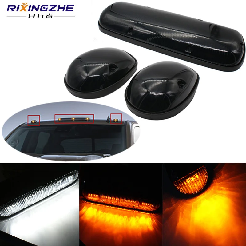 

RXZ 3pcs/set Car Cab Roof Marker Light For Truck SUV Jeep 4x4,LED 12V Black Smoked Lens/Lamp/dome light car external lights Led