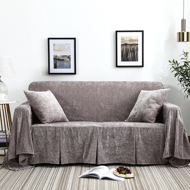 

Nordic style gray color warm velvet slipcover single double three seat sofacover sofa towel soft All inclusive cushion