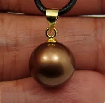

zxia HOT AAA 14mm Chocolate South Sea Shell Pearl Pendant