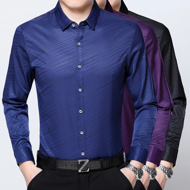 2018 Лидер продаж Для мужчин Рубашка в полоску Длинные рукава одноцветное плед мужской Повседневная рубашка брендовая одежда официальная